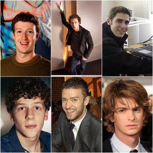 Up L-R The Geniuses: Mark Zukerberg, Sean Parker, Eduardo Saverin/ Down L-R The Actors: Jesse Eisenberg, Justin Timberlake, Andrew Garfield.